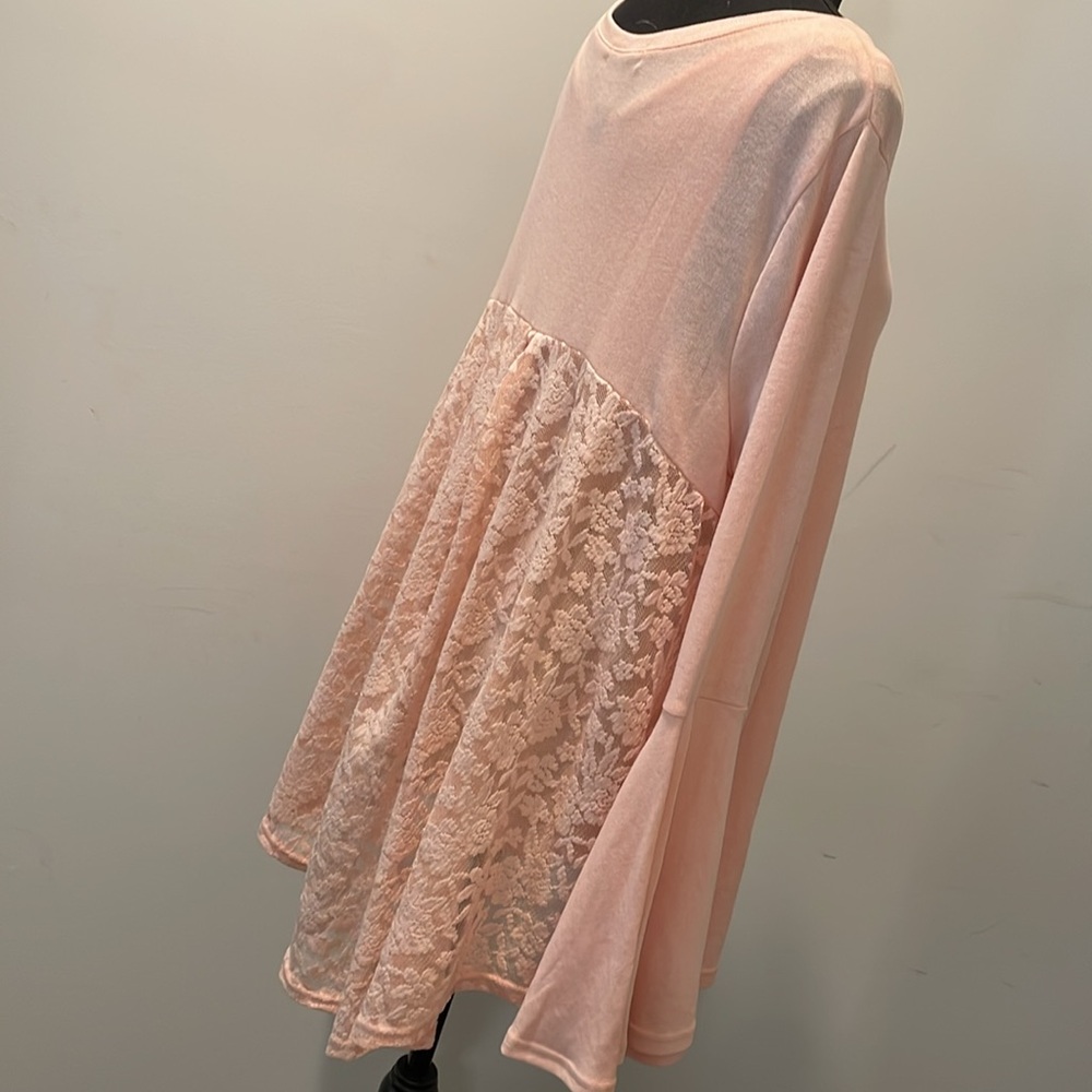 Olivia & Grace Embellished Back Top Size L  Peach Soft Knit Lace Boho Romantic